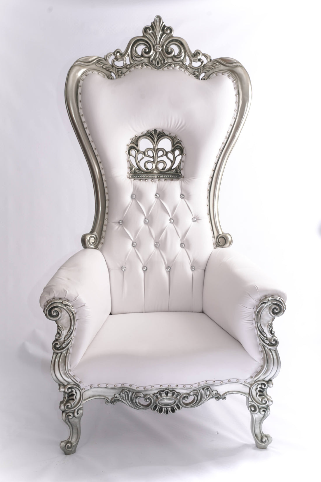 Queen Crown Jewel Throne Chair - Silver-White with Crest Emblem