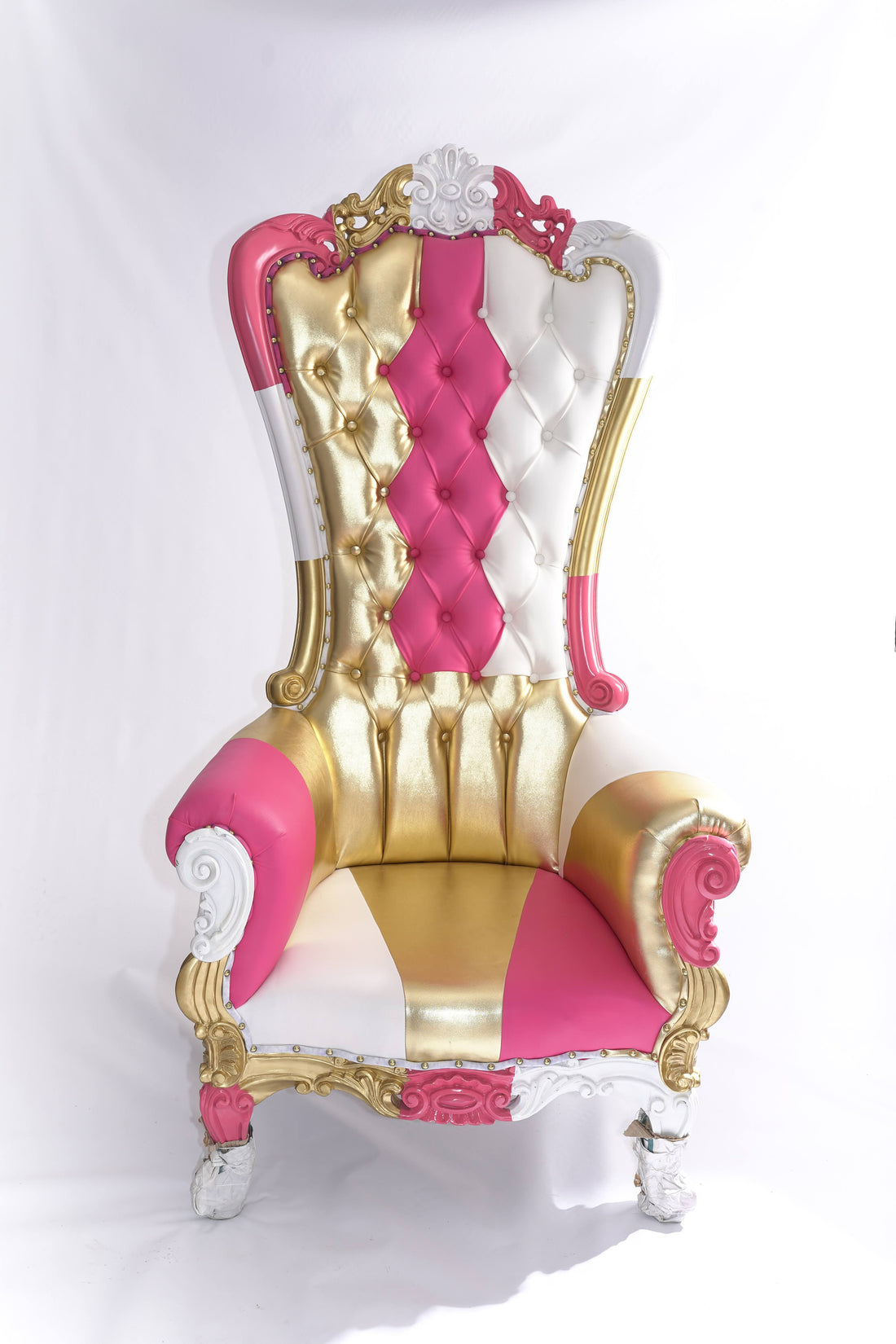 Queen Harlequin Throne Chair - Pink, White &amp; Gold
