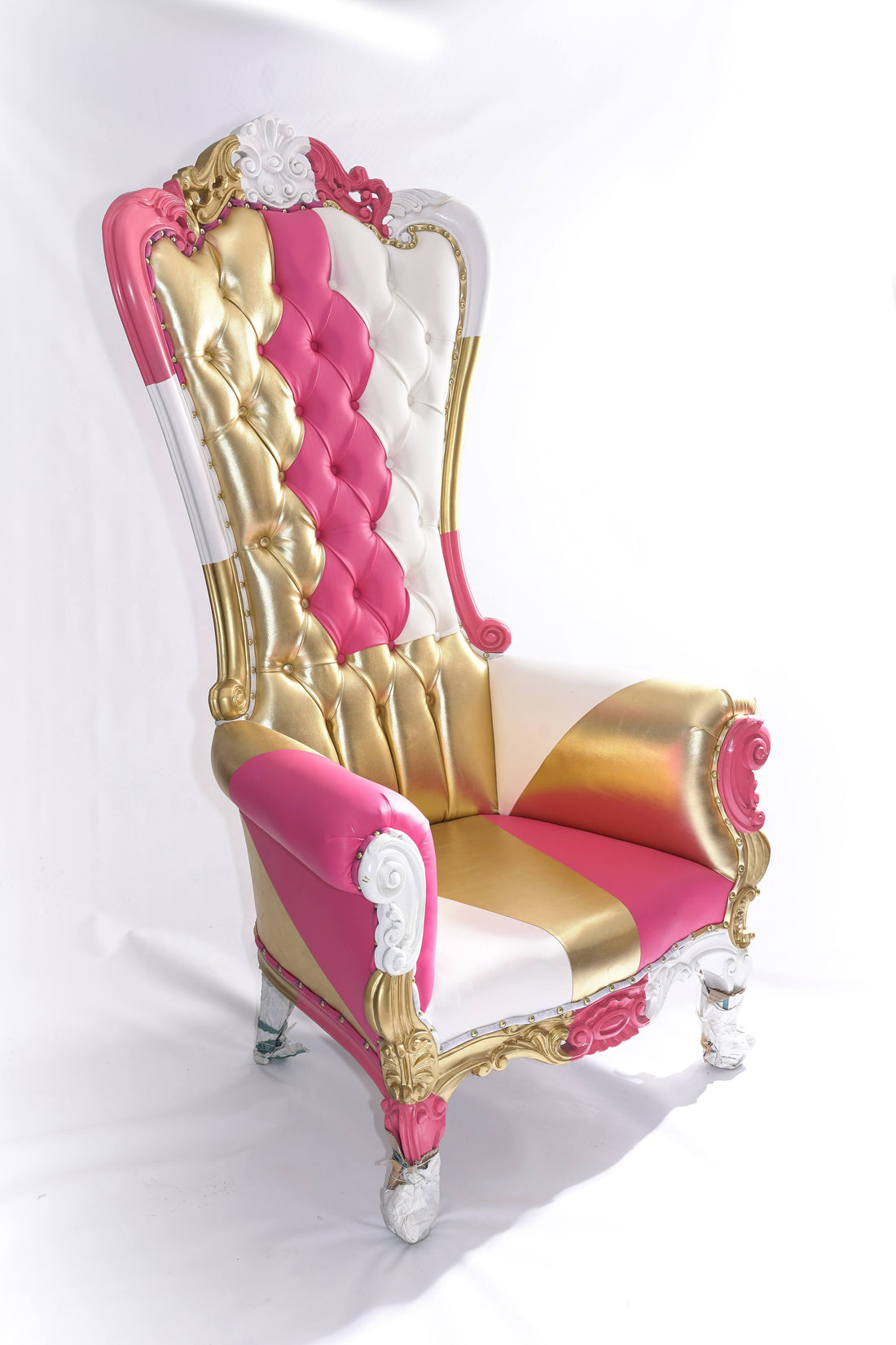 Queen Harlequin Throne Chair - Pink, White &amp; Gold