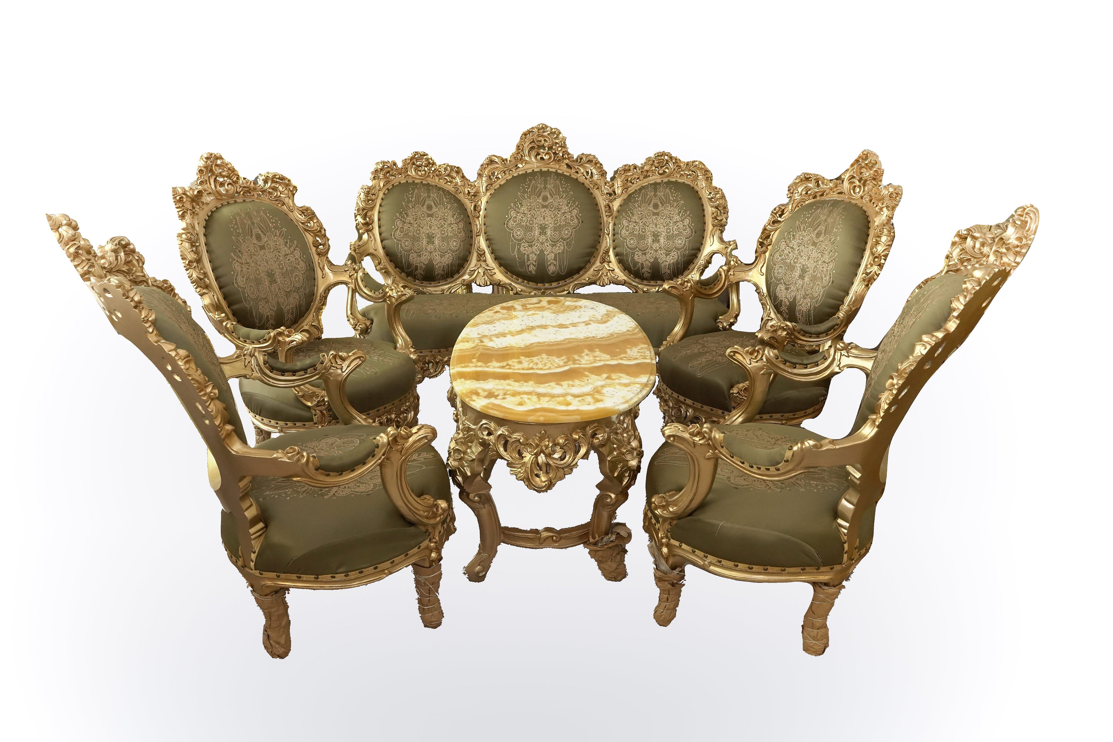 Imperial Olive-Gold Complete Dining Set – 9-Piece Luxury Collection