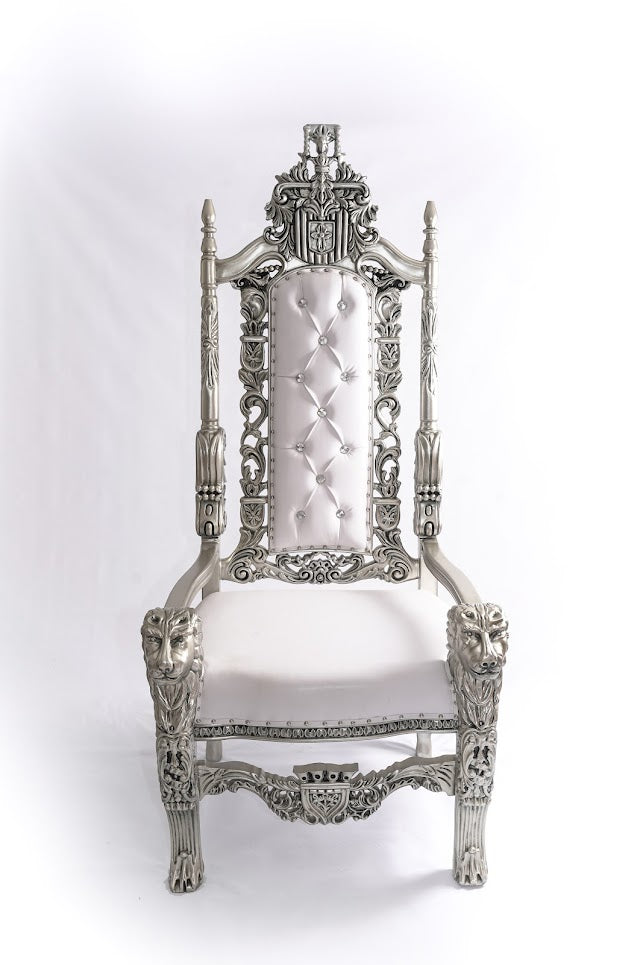 King Tut Throne Chair White-Silver